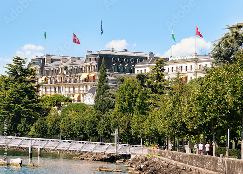 Beau Rivage Palace hotel in Lake Geneva promenade in Lausanne
