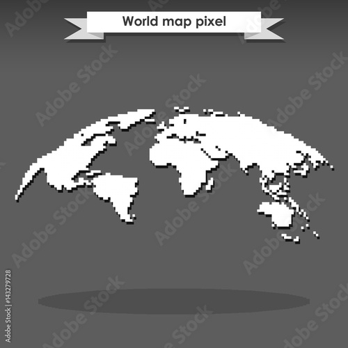 Global world pixelated vector map. Pixel Earth icon.