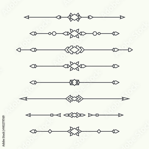 Dividers vector set isolated. Geometric horizontal vintage line border and text design element. Collection of decorative page rules. Separation select text. Minimalism