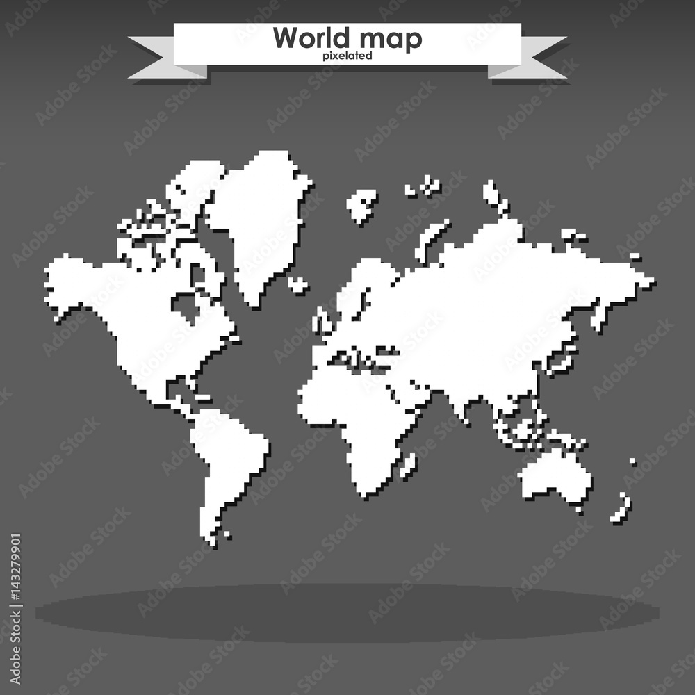 Global world pixelated vector map. Pixel Earth icon.