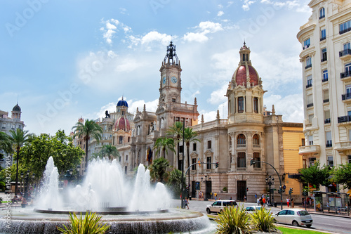 Town Hall and Square with fountain in Valencia