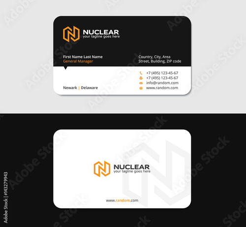 business card with yellow N letter as thunderbolt