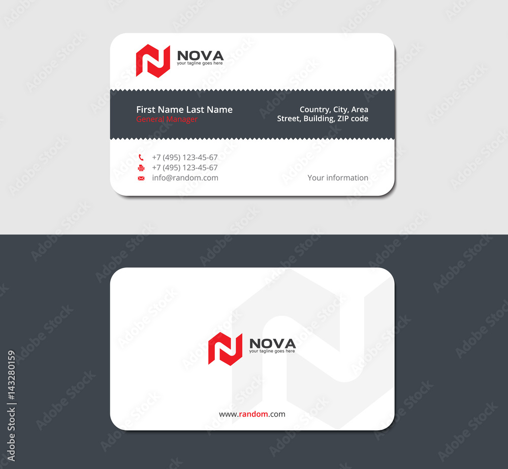 business card with jagged ribbon, red letter N business card with jagged ribbon, red letter N