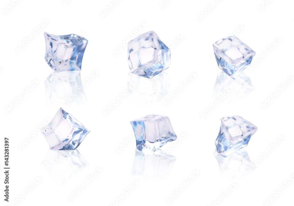 Set of six transparent ice cubes