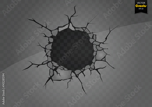 Cracked glass on a transparent background. Vector illustration