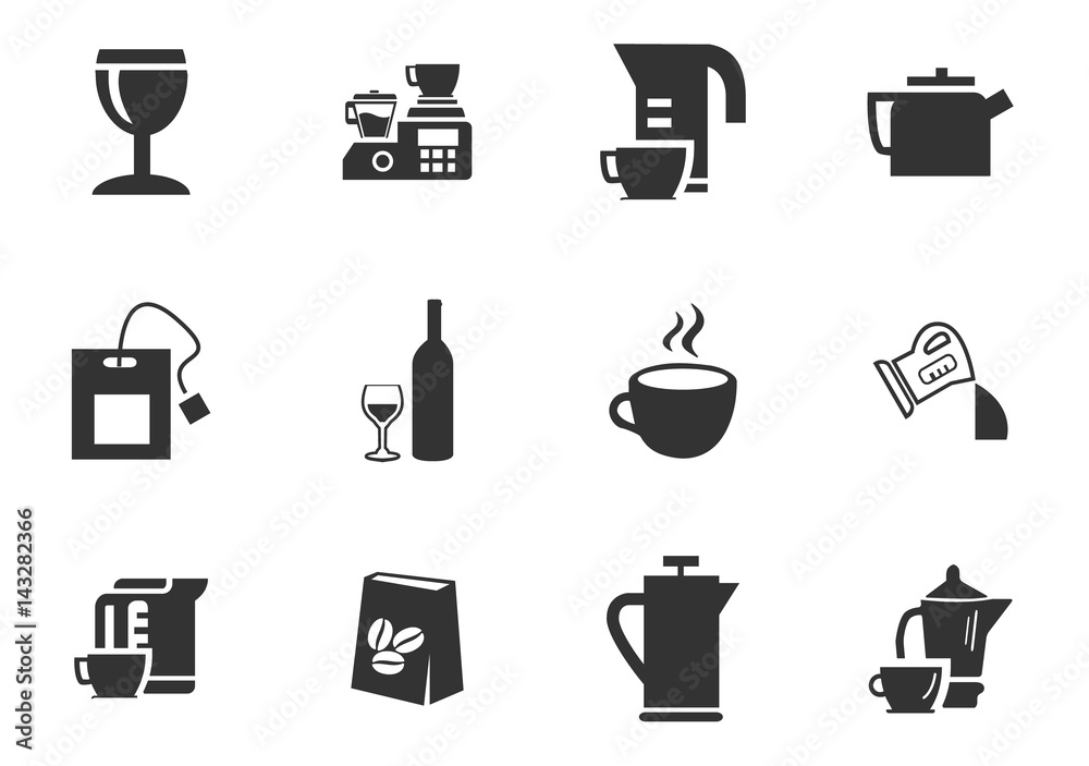 Utensils beverages icon set Utensils beverages icon set