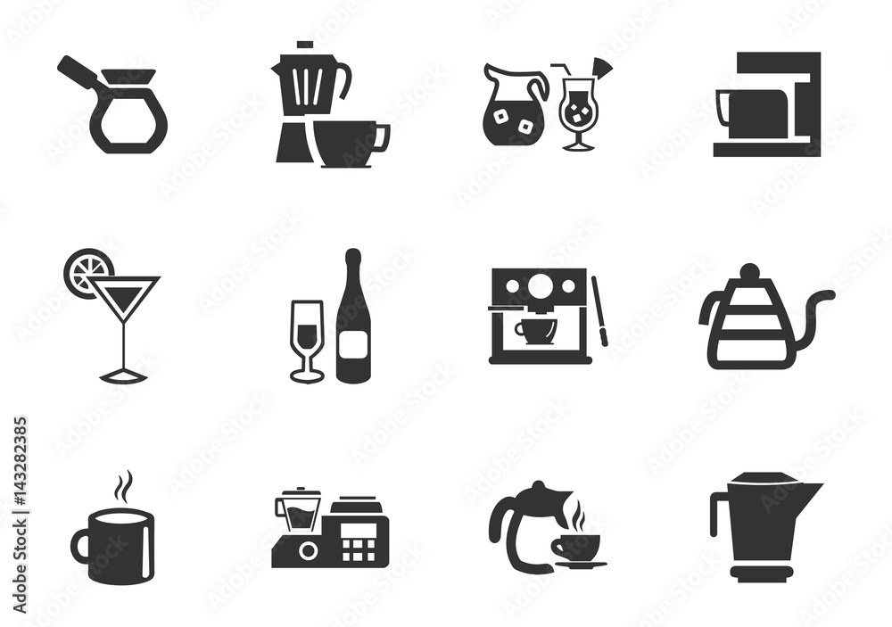Utensils beverages icon set Utensils beverages icon set
