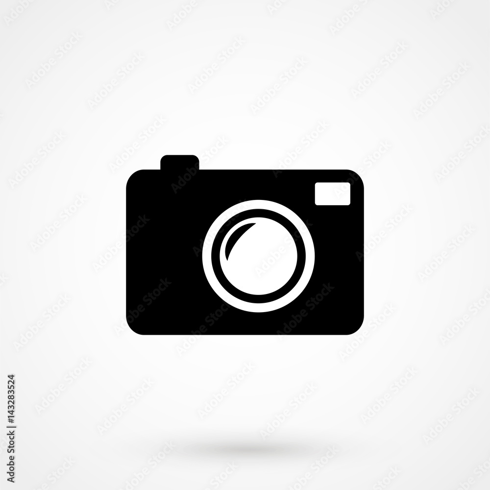 Camera Icon in trendy flat style isolated on grey background.