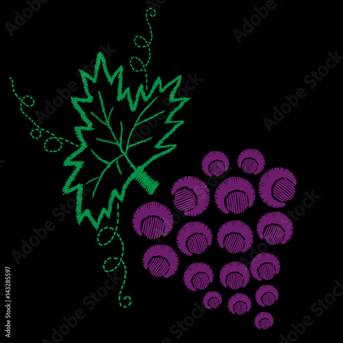 Vine with leaves and grapes pattern embroidery stitches imitation pattern