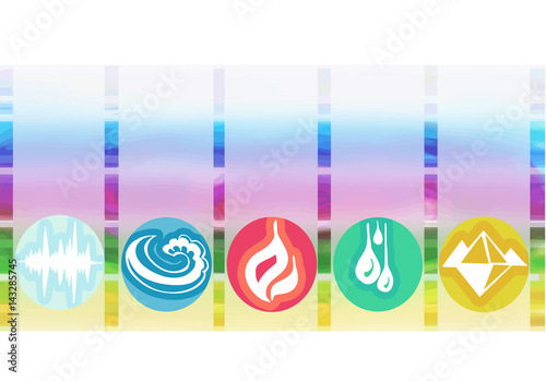 Ayurveda symbols and five elements white background