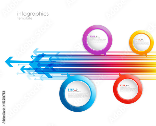 Infographic template with arrows and four step bubbles - horizontal version