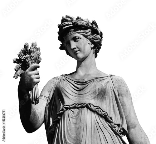 Classical roman or greek goddess statue (isolated on white background)