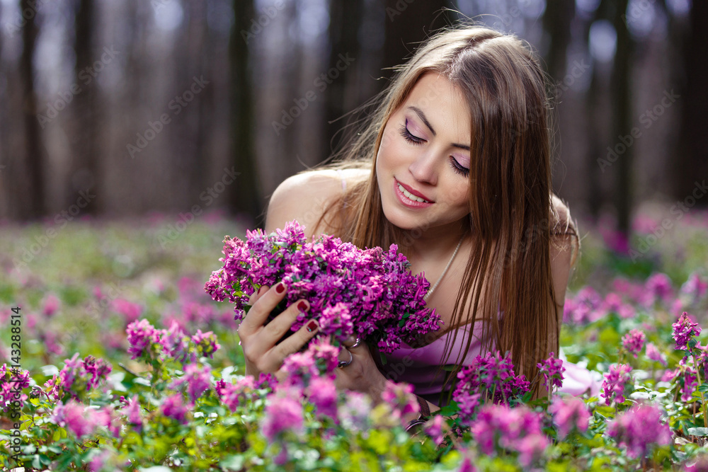 Portrait of a beautiful girl in corydalis Portrait of a beautiful girl in corydalis