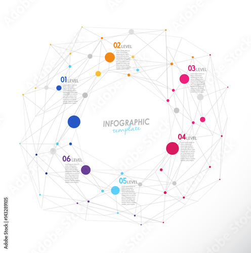 Infographic overview template with colorful circles and dots - light version.