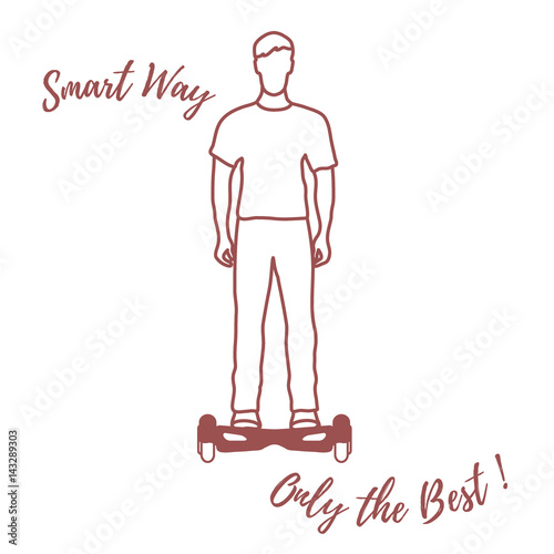 Stylized icon of modern young man standing on gyroscooter.