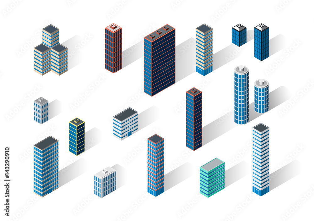 Vector isometric buildings set.