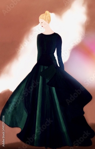 Emerald ball gown fashion illustration 