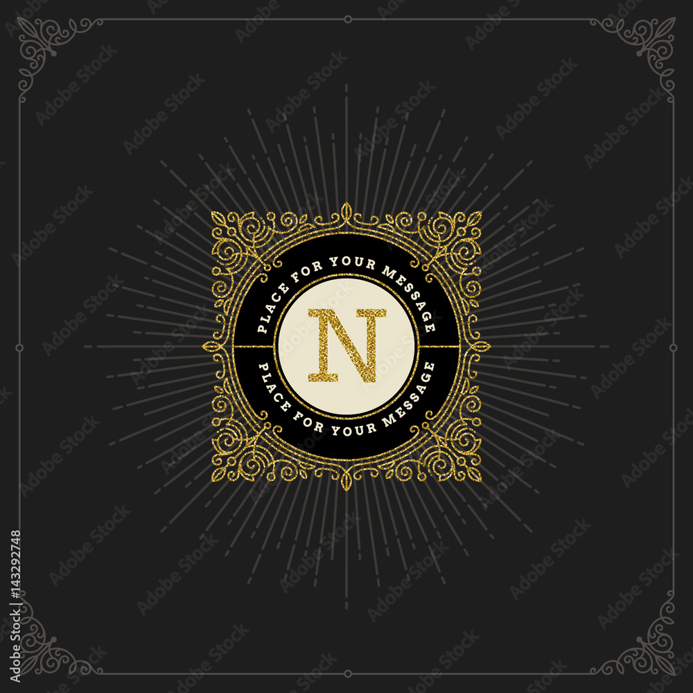 Fototapeta premium Flourishes glitter gold monogram logo. Vector illustration.