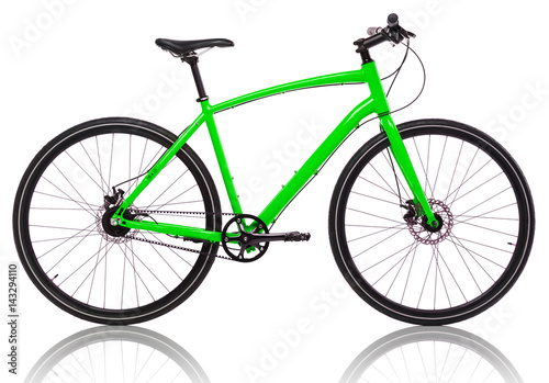 Green bicycle isolated on a white