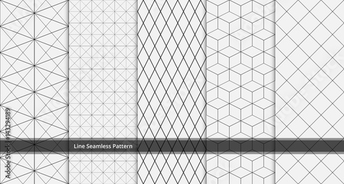 set of geometric line seamless pattern black and white colors. Geometric abstract background vector.