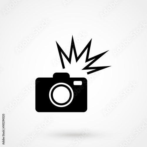 Photo camera sign icon. Photo flash symbol. Circle flat button with shadow. Modern UI website navigation. Vector