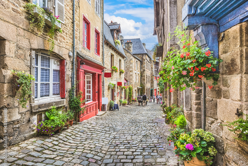 Scenic alley scene in an old town in Europe