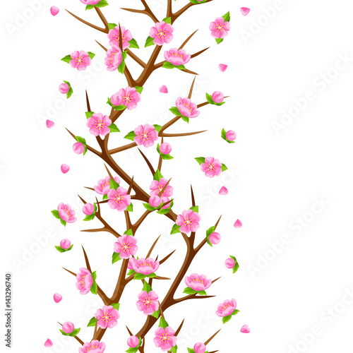 Spring seamless pattern with branches of tree and sakura flowers. Seasonal illustration