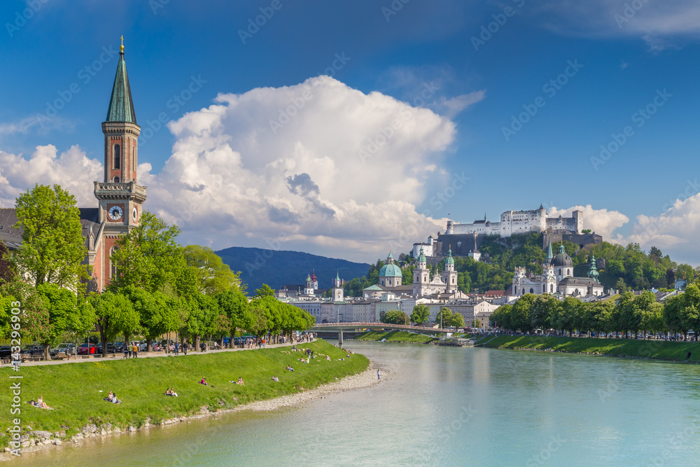 Historic city of Salzburg with Salzach river in summer, Austria