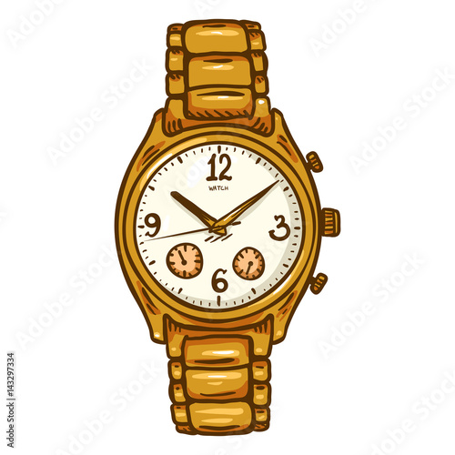 Vector Cartoon Classic Mens Wrist Watch with Metallic Watchband