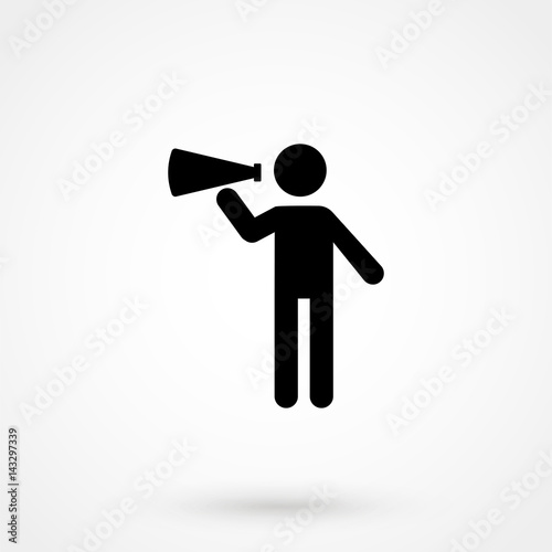 Icon vector illustration showing a stick figure holding a megaphone