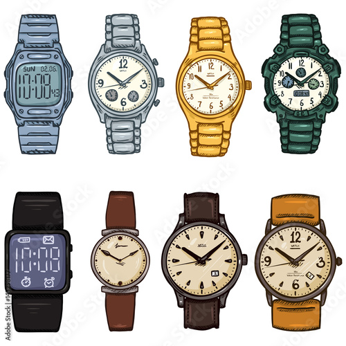 Vector Set of Cartoon Color Wrist Watches