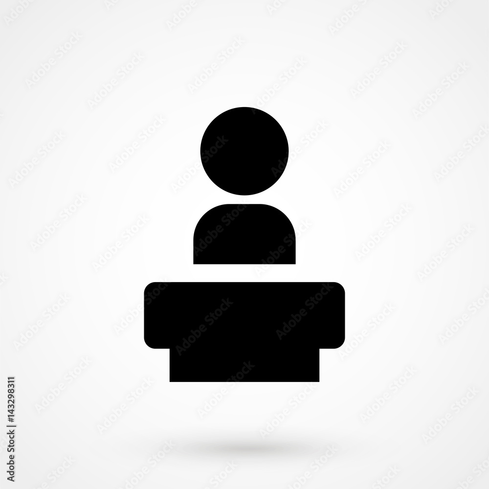 speaker black icon. orator speaking from tribune vector illustration