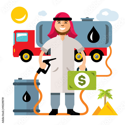 Vector Middle East Oil Industry. Flat style colorful Cartoon illustration.