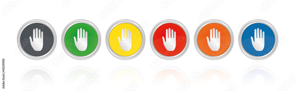 Silberne Buttons, bunt - Hand Stop Silberne Buttons, bunt - Hand Stop