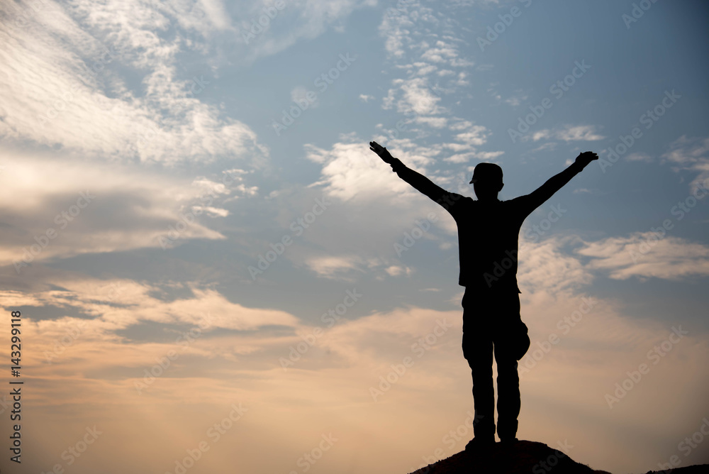 Silhouette man on sunset background, hope concept Silhouette man on sunset background, hope concept