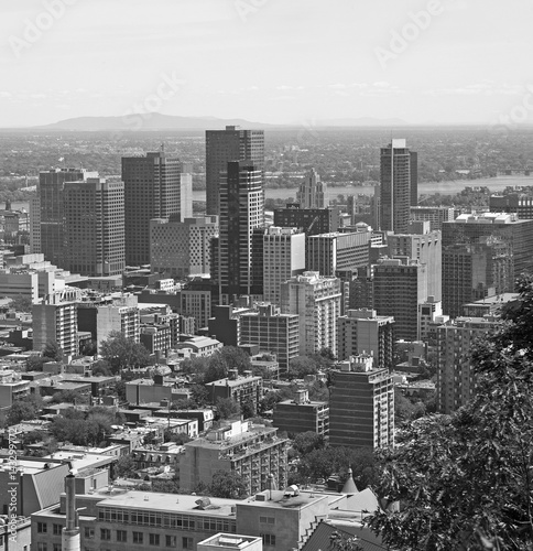 Black and white cityscape of Montreal city
