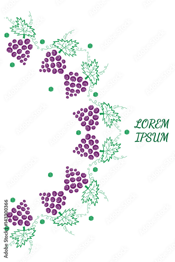 Vine with leaves and grapes with green dot pattern embroidery stitches imitation Vine with leaves and grapes with green dot pattern embroidery stitches imitation