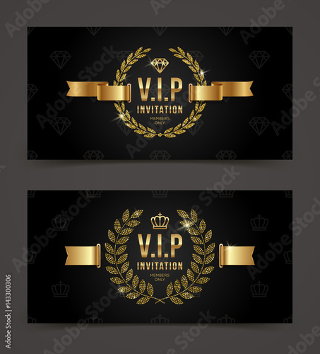 Golden VIP invitation template. Vector illustration.