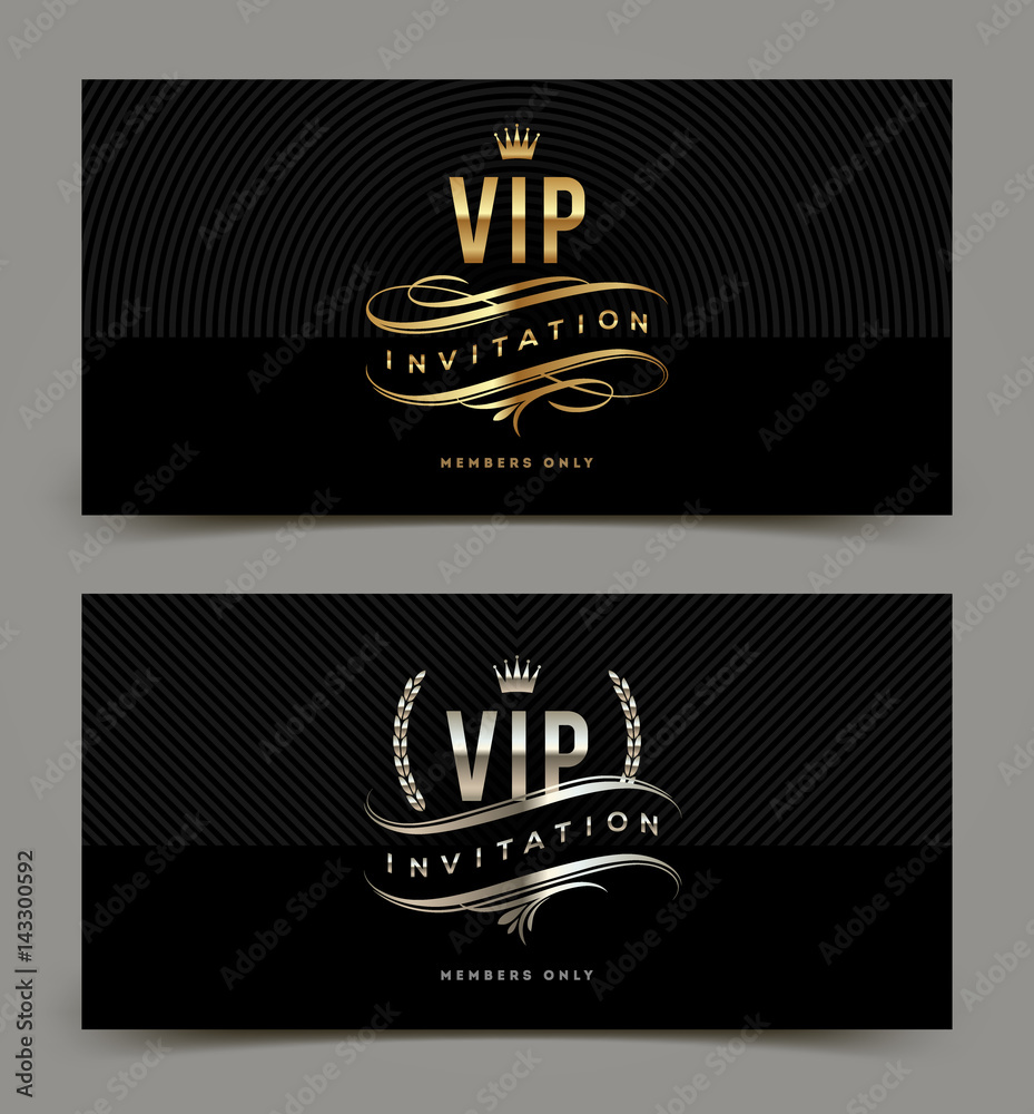 VIP golden and silver invitation template. Vector illustration. - obrazy, fototapety, plakaty 