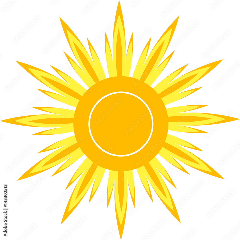 Icon, symbol, yellow, orange sun close-up on white background Icon, symbol, yellow, orange sun close-up on white background