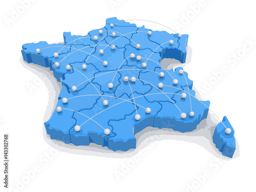 Map of France with winding key. Image with clipping path.