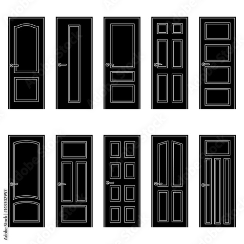 Set of black door icons, vector illustration