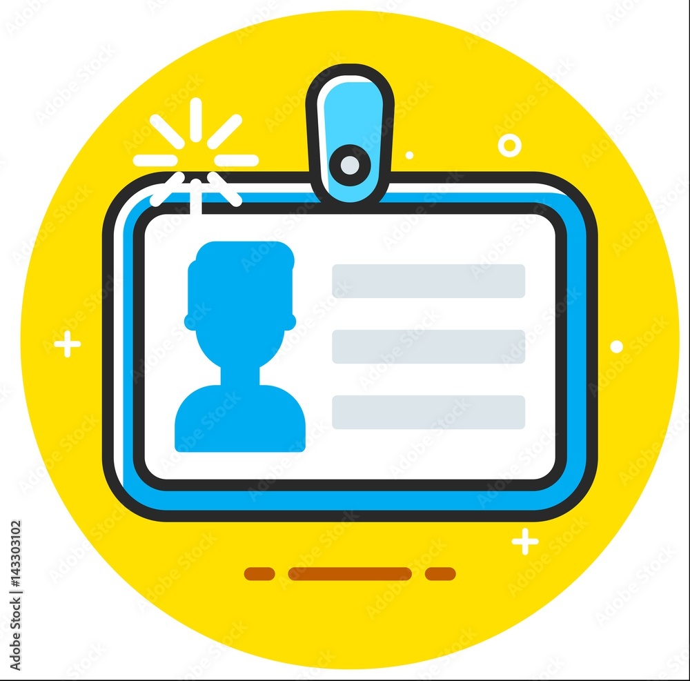 Conference badge with name tag placeholder. Blank badge template in