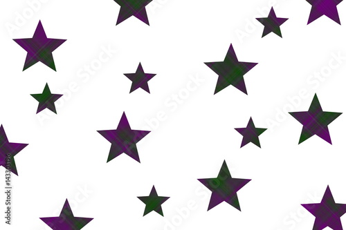 White background with dark green and purple checkered stars