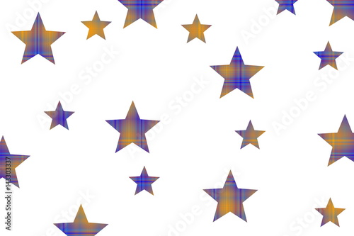 White background with dark blue and orange checkered stars