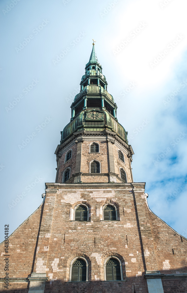St. Peter Church in the Old Town of Riga. Latvia.
