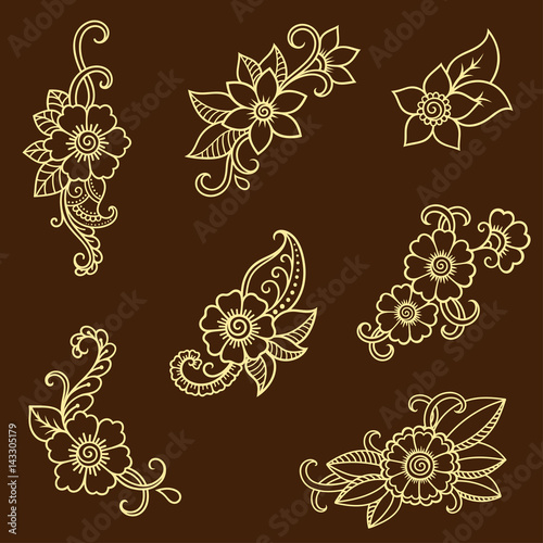 Wallpaper Mural Henna tattoo flower template. Mehndi style. Set of ornamental patterns in the oriental style. Torontodigital.ca