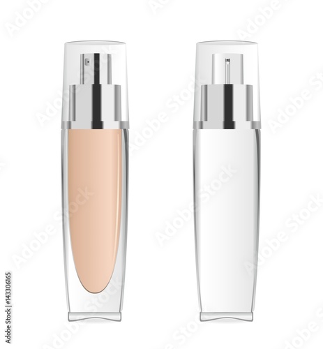 Two transparent cosmetic bottles. Vector