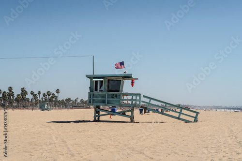 lifeguard tower at the beach in Santa Monica, California