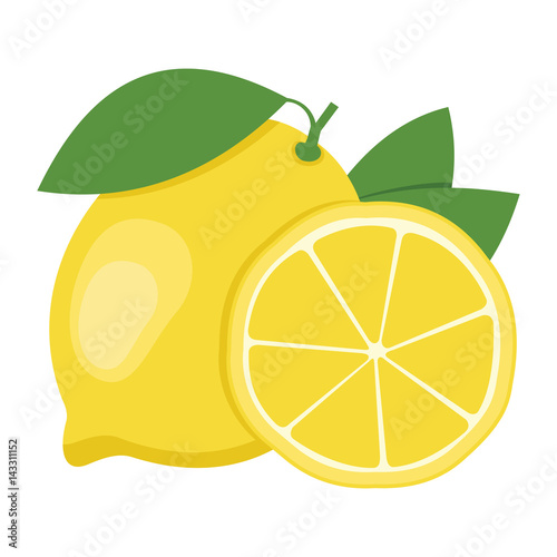 Lemon. One whole lemon fruit and a half. Vector illustration.